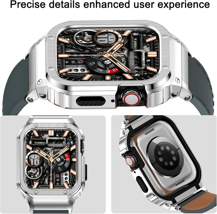 SUPLINK Metallgehäuse mit Lederarmband Kompatibel mit Apple Watch Armbändern 40/41mm,Edelstahl Schut