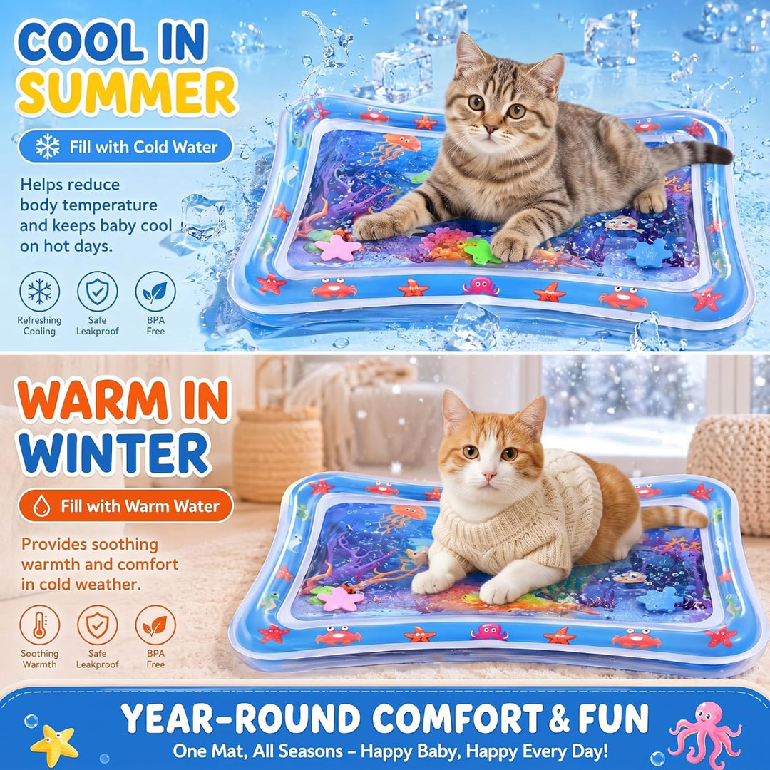 Wasserspielmatte Interaktives Katzenspielzeug, 2 Stück Kühlmatte Katze mit Fischen, Verdickte PVC Wa