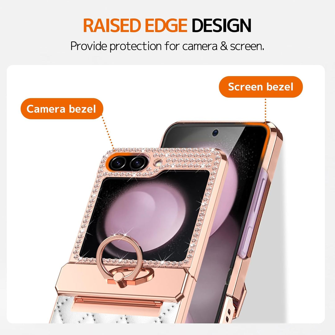 NINKI für Samsung Galaxy Z Flip 6 Case mit Ring Scharnier Schutz,Luxus Glitter Shiny Strass Diamond