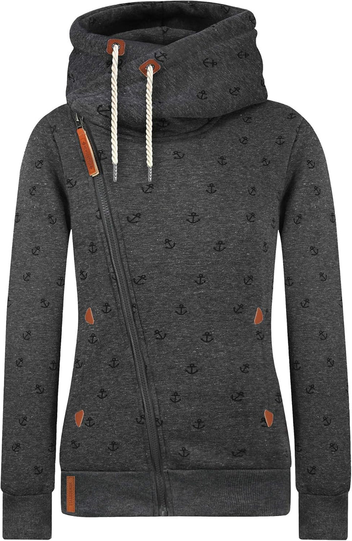 Newbestyle Jacke Damen Sweatjacke Vicky Zip Hoodie Dunkelgrau Gedruckt L, Dunkelgrau Gedruckt L