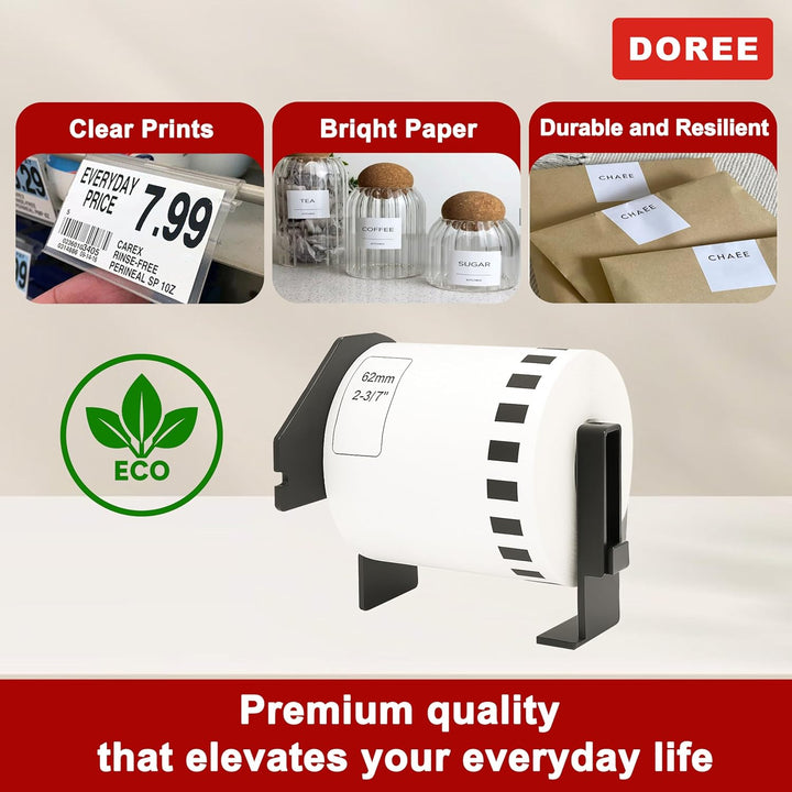 Doree DK22205 kompatible Etikettenrollen für Brother P-Touch QL-500 QL-500A QL-500BS QL-500BW,62mm x
