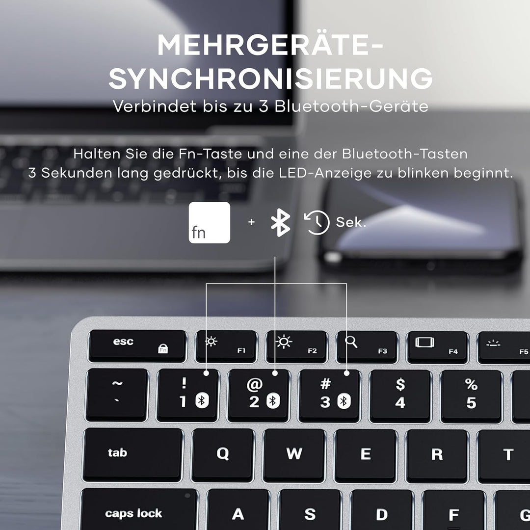 SATECHI Slim X1 Bluetooth Tastatur, 𝗤𝗪𝗘𝗥𝗧𝗬-𝗟𝗮𝘆𝗼𝘂𝘁, Hintergrundbeleuchtung, kompatibel mit vielen Ger