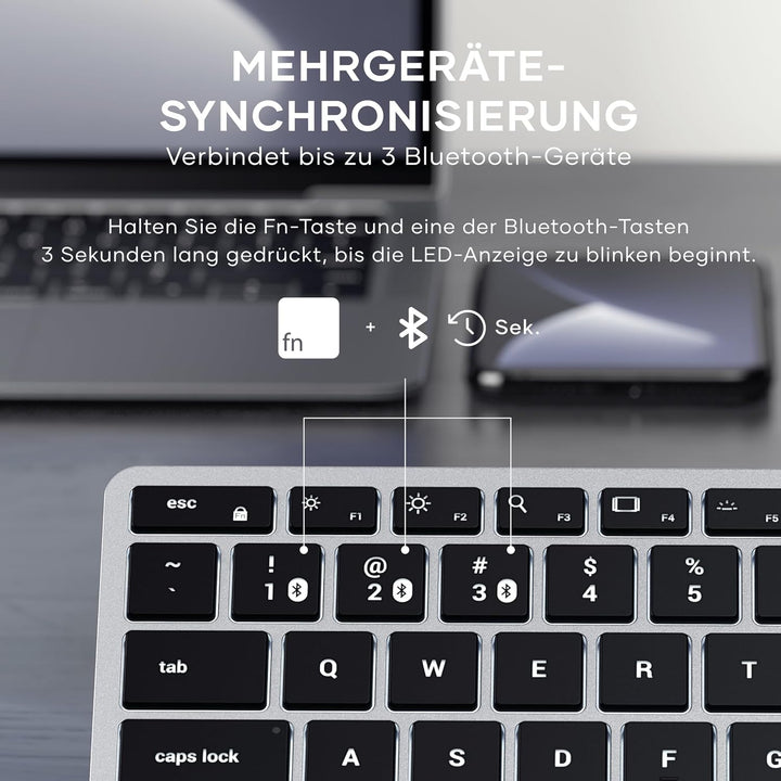 SATECHI Slim X1 Bluetooth Tastatur, 𝗤𝗪𝗘𝗥𝗧𝗬-𝗟𝗮𝘆𝗼𝘂𝘁, Hintergrundbeleuchtung, kompatibel mit vielen Ger
