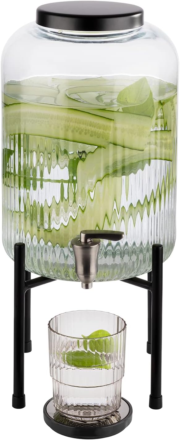 APS 10450 Getränkespender "INDUSTRIAL", 7 Liter, Glasbehälter, Edelstahl Zapfhahn, Anitrutschmatte a