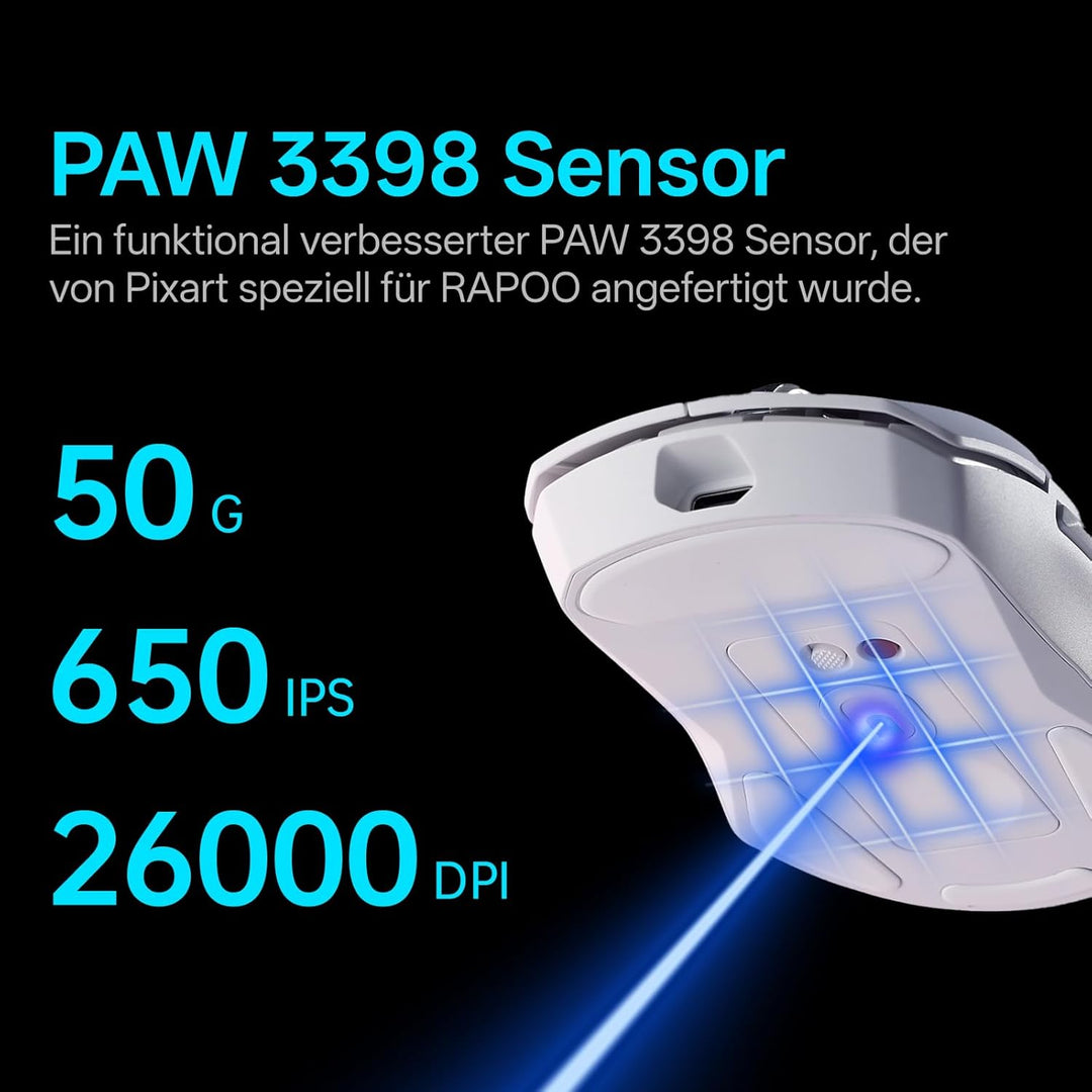 Rapoo VT9Pro 4K Kabellose Gaming-Maus mit PAW 3398 Sensor, 26000 DPI, 4000Hz Abfragerate, 0.25ms Rea