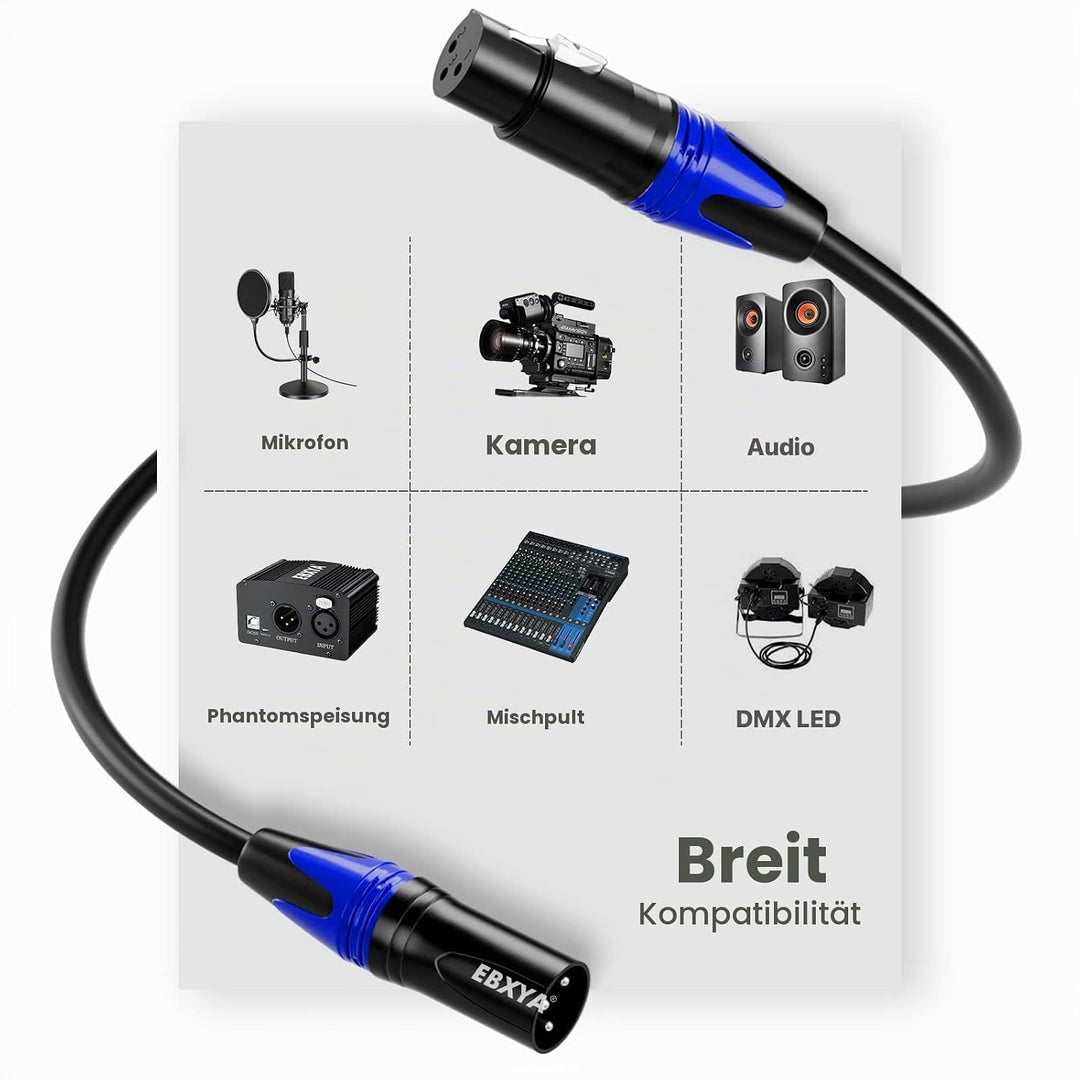 EBXYA XLR-Kabel XLR-auf-XLR-Mikrofonkabel 2M 10 Stück, 3-polig, symmetrisches XLR-Kabel, Stecker auf