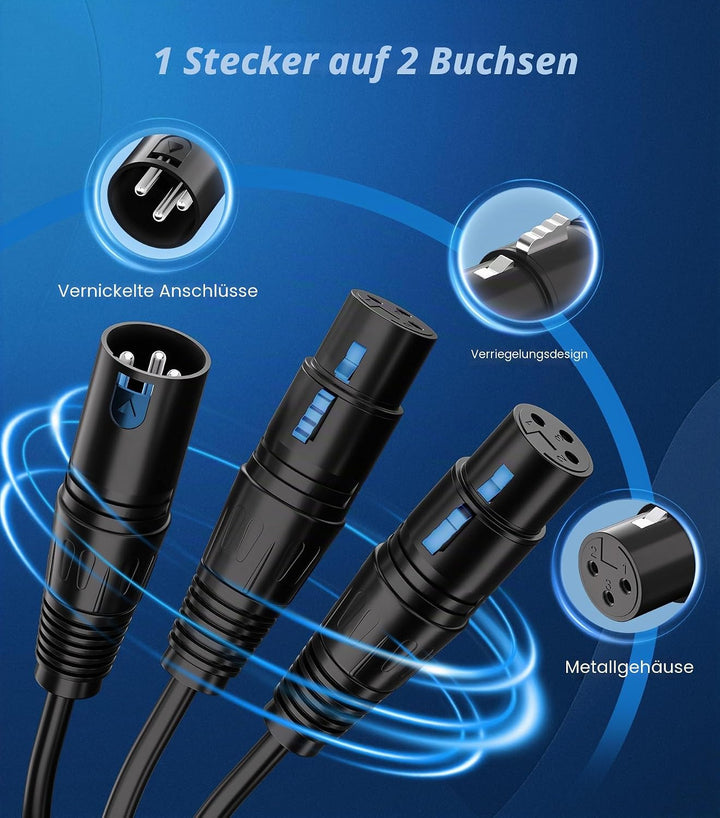 Tisino XLR Y-Splitter-Kabel, Dual-Buchse XLR auf Stecker, Mikrofonkombinator, Y-Kabel, symmetrisches