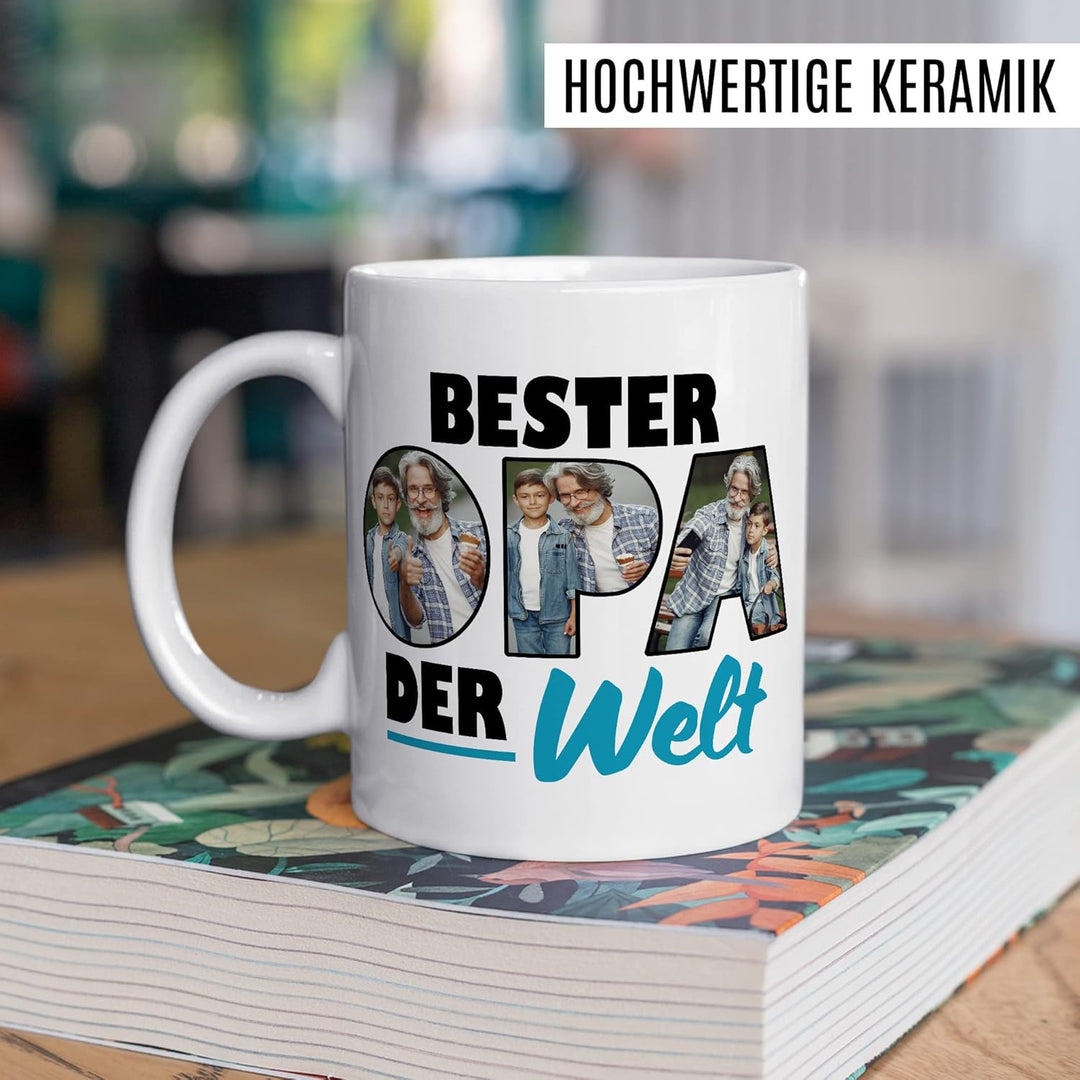 Opa Tasse personalisierbar mit Bild, Bester Opa der Welt, Geschenk personalisiert Grossvater Spruch