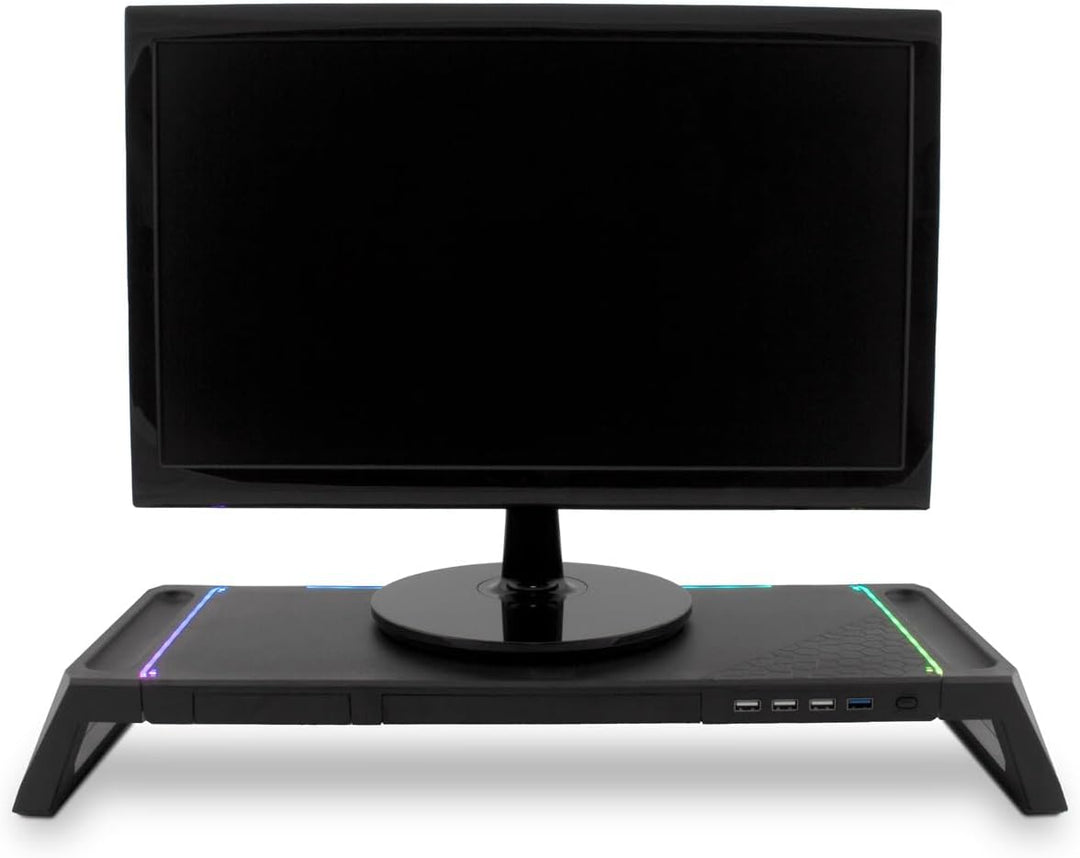 SN06 Monitorständer für Gaming-Schreibtisch mit Aufbewahrungsschublade, Handyhalterung, 10 RGB-Beleu