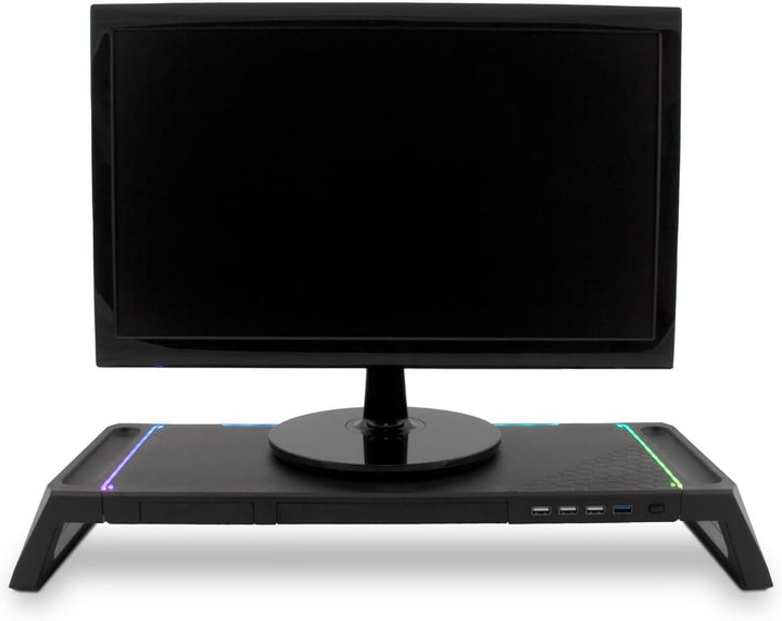 SN06 Monitorständer für Gaming-Schreibtisch mit Aufbewahrungsschublade, Handyhalterung, 10 RGB-Beleu