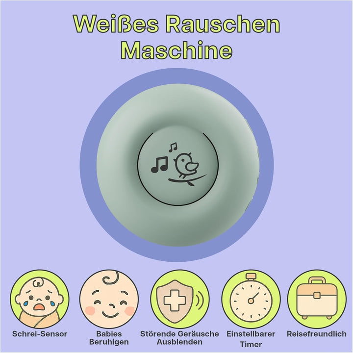 White Noise Machine Baby von MMOBIEL – mit 20 beruhigenden Klängen, Schrei-Sensor, Timer & USB-C – T