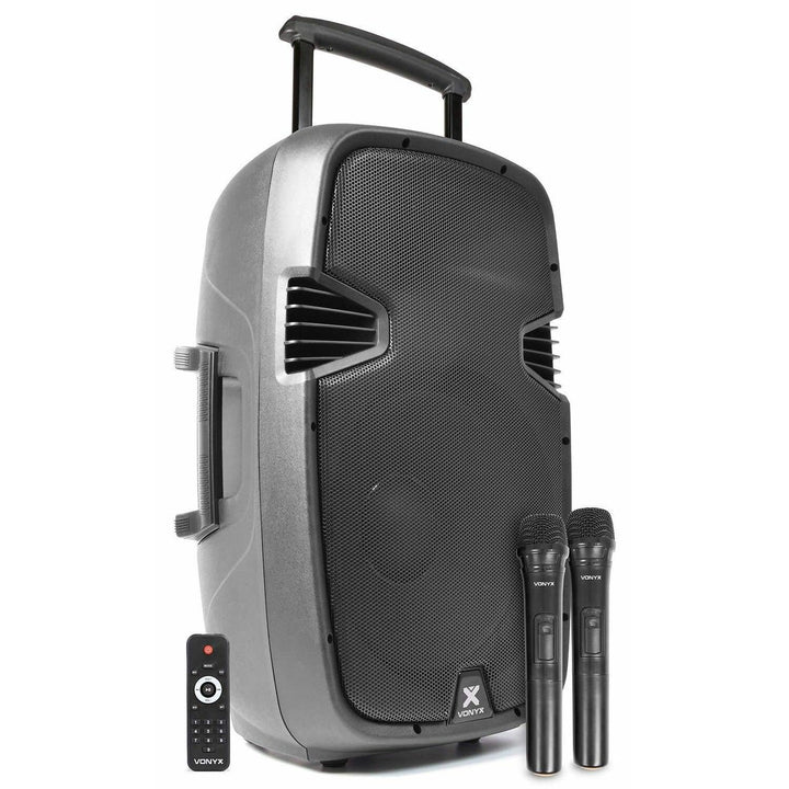 Vonyx SPJ-PA915 - Mobiler Party Lautsprecher mit Akku, 700 Watt, Karaoke Anlage mit 2 Mikrofonen, Mu