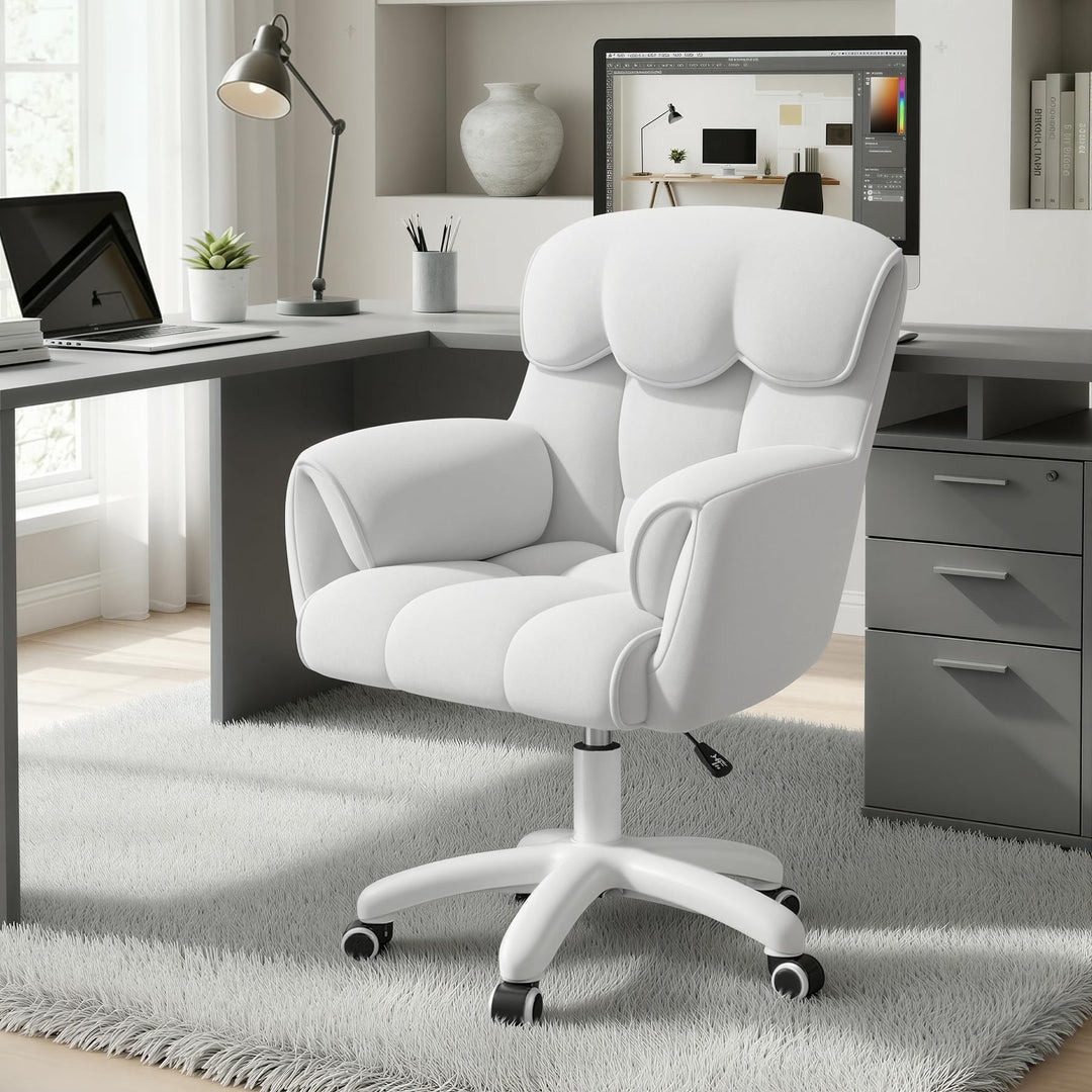 Ergonomischer Bürostuhl Samt 360°Drehen Schminktischstuhl Weiss | Höhenverstellbar,360°Drehfunktion,