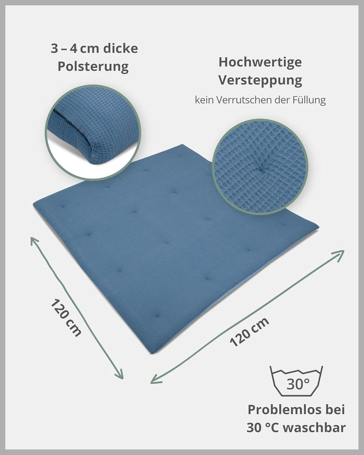 ULLENBOOM ® Baby Krabbeldecke 120x120 cm gepolstert in Blau (Made in EU) - Krabbeldecke für Baby mit