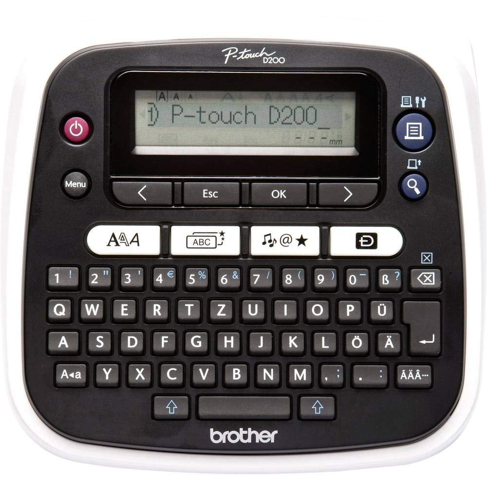 Brother PT-D200BW Beschriftungsgerät (für 3,5 bis 12 mm breite TZe-Schriftbänder, bis zu 20 mm/Sek.