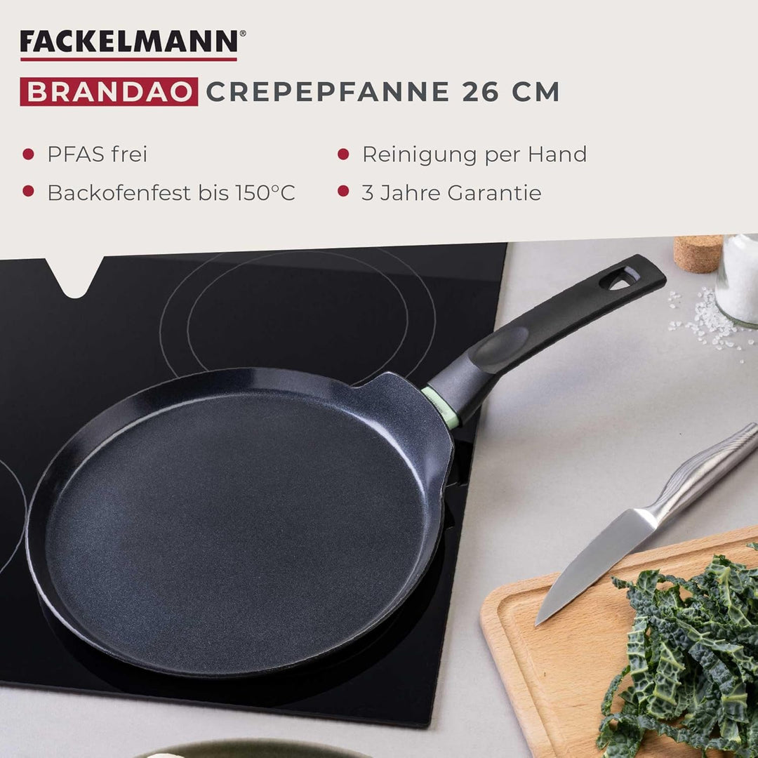 Fackelmann Crepepfanne Brandao - Ø 26 cm aus recyceltem Aluminium, PFAS-freie Keramikbeschichtung, e