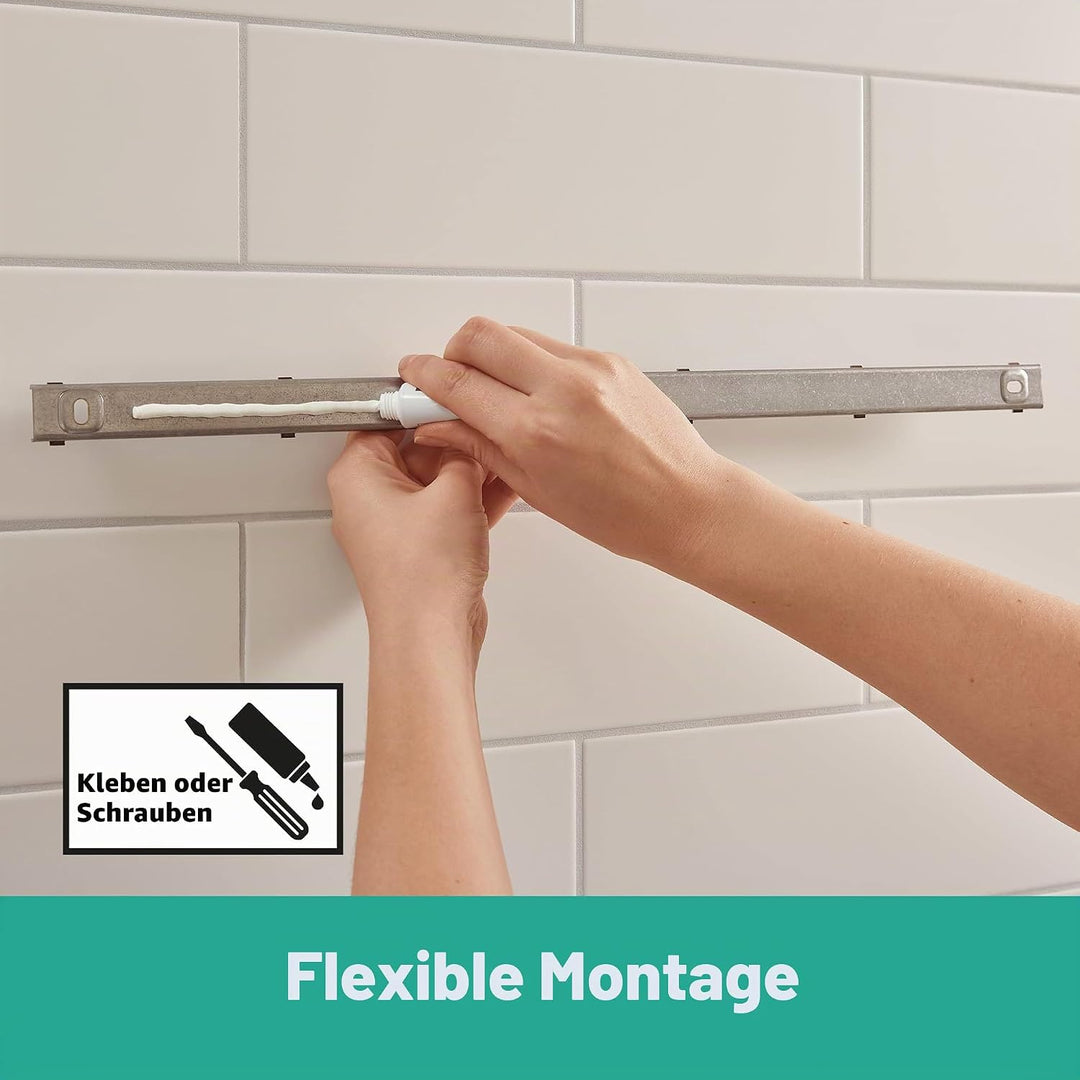 hansgrohe WallStrois - Badezimmerset, Zubehör Set für das Bad ohne bohren, 4-teilig, Wandstange, Abl