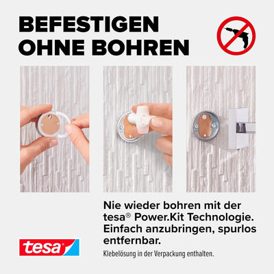 tesa DELUXXE Eck-Duschablage, verchromt - Duschkorb zur Wandbefestigung ohne Bohren, inkl. Klebelösu