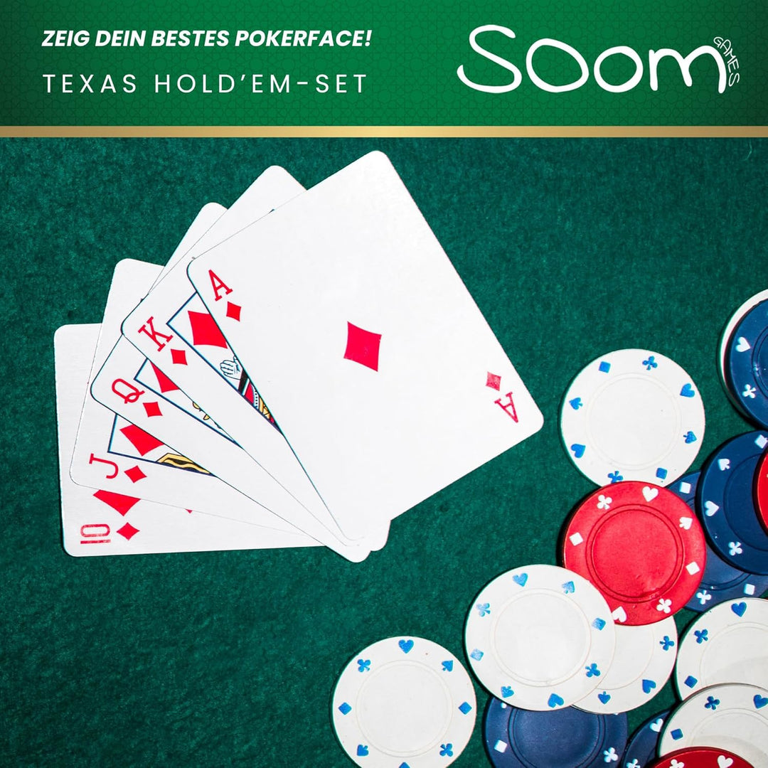 Poker Set - Enthält Pokerspiel 110 Chips Perfekt für 2-5 Spieler, Poker Chips Set, Spielkarten, Deal