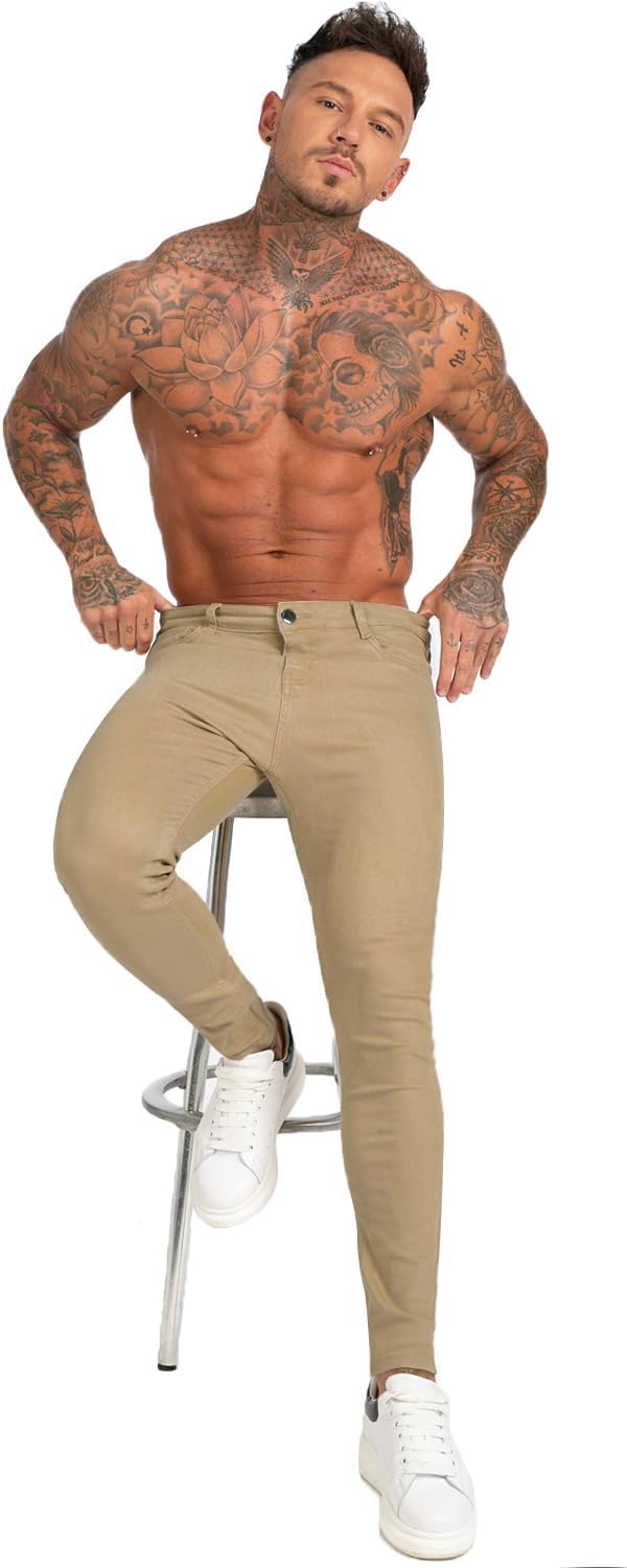 Skinny Jeans Herren Slim Fit Super Stretch Denim Hose Tapered 4 Seasons Herrenjeans, 28W / 30L Khaki