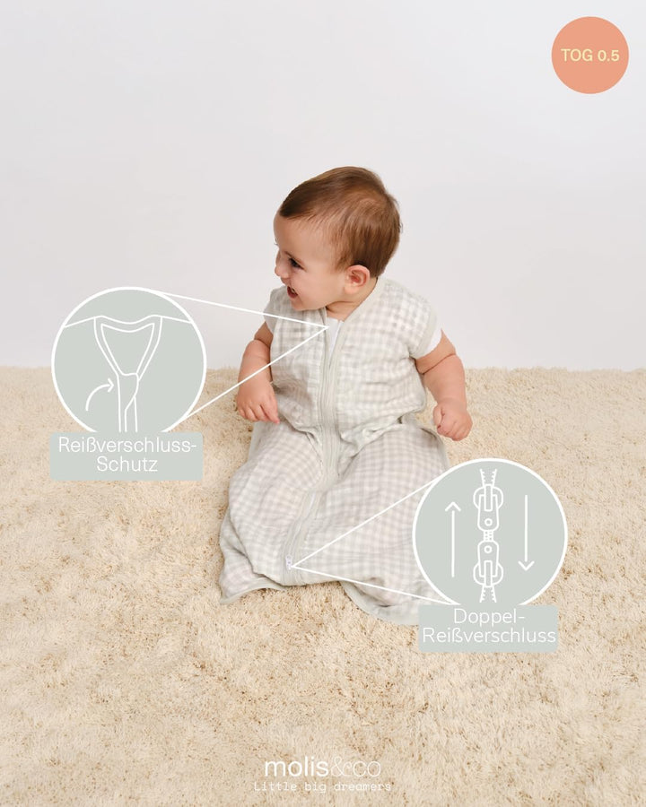 molis&amp;co - Baby Sommerschlafsack Musselin - Sommer Baby Schlafsack 0.5 TOG - Neugeborene Babyschlafs