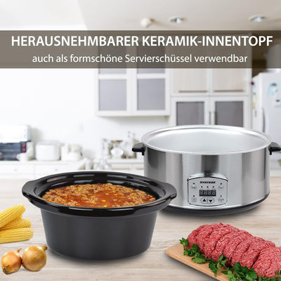 Syntrox Germany Schongarer mit 6,5L Slow Cooker mit 3 Heizstufen und Warmhaltefunktion und 320