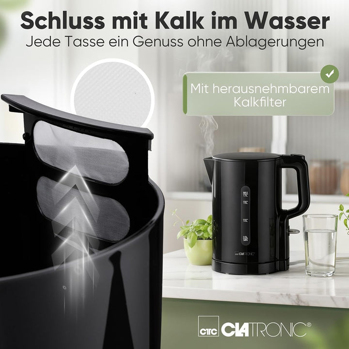 Clatronic® Wasserkocher 1,7L | 2200W für schnelles Erhitzen | BPA frei | Einhandbedienung | Wasserst