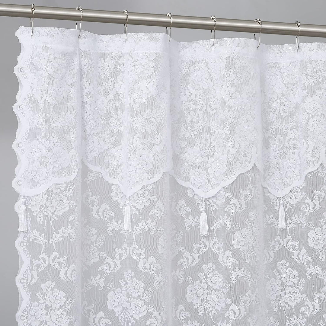 LinenZone Extra Langer Duschvorhang mit Volant, 182,9 x 213,4 cm, Spitzenstoff, ideal für Landhaus-