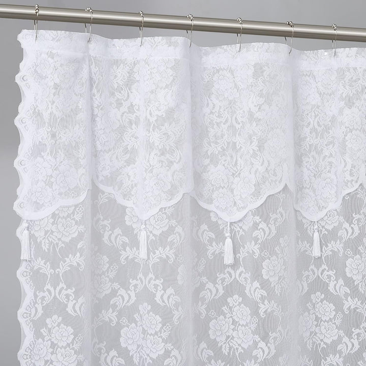 LinenZone Extra Langer Duschvorhang mit Volant, 182,9 x 213,4 cm, Spitzenstoff, ideal für Landhaus-