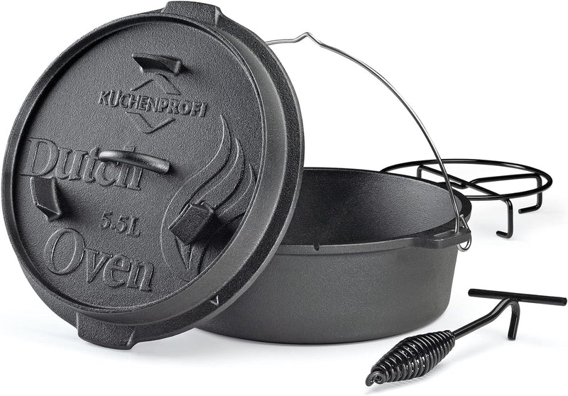 Küchenprofi BBQ Dutch Oven Gusseisen, 5,5L, Ø 30 cm, ohne Füsse, fertig eingebrannter, gusseiserner