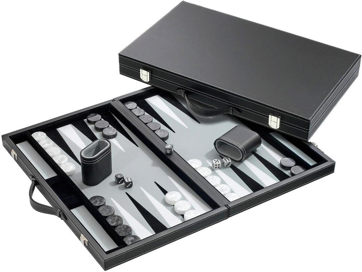 Philos 1731 - Backgammon Filzinlet grau-weiss-schwarz, medium, Koffer Kunstleder Grau,grau-weiss-sch