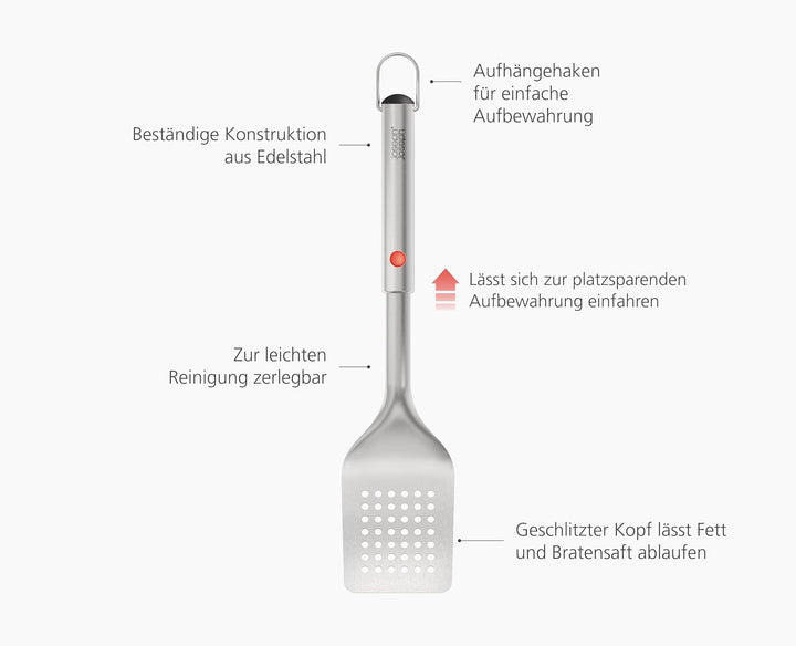 Joseph Joseph GrillOut Edelstahl BBQ-Wender, Teleskopierbar für kompakte Aufbewahrung, Mit Schlitzen