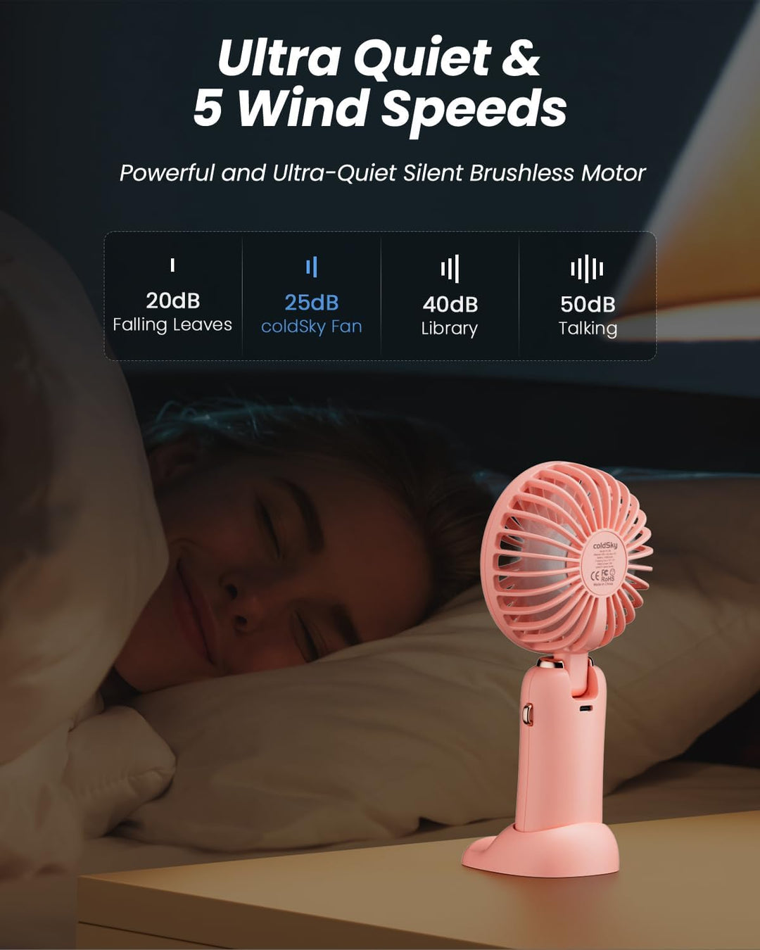 coldSky Tragbarer Handventilator, 4000 mAh, USB-wiederaufladbarer Ventilator mit LED-Display, Handhe