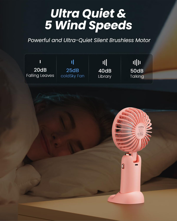 coldSky Tragbarer Handventilator, 4000 mAh, USB-wiederaufladbarer Ventilator mit LED-Display, Handhe