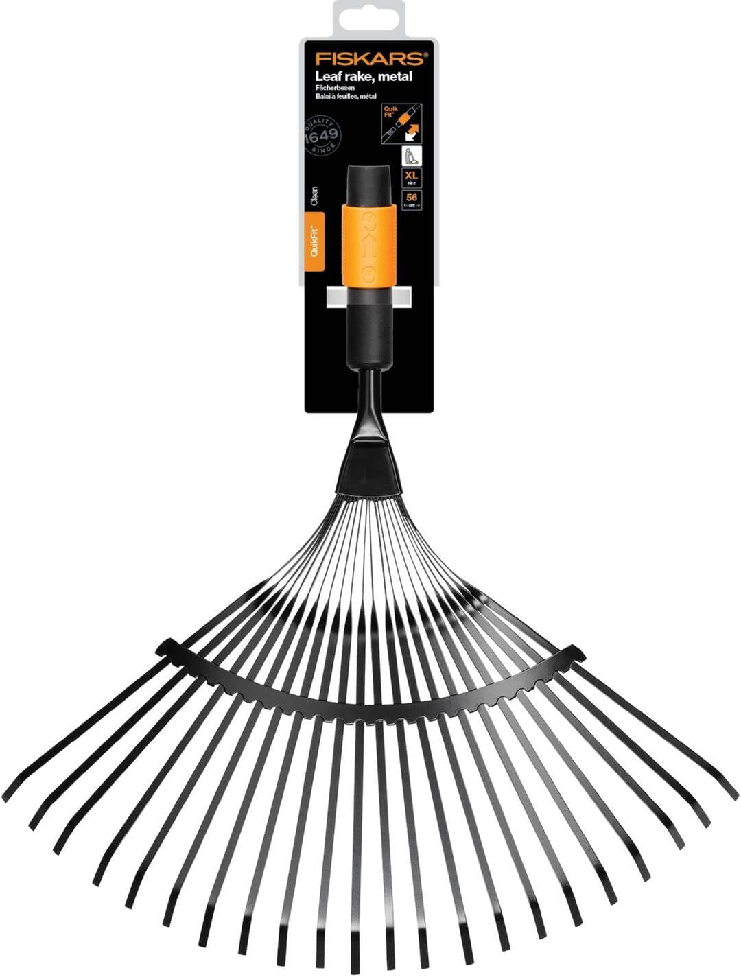 Fiskars Fächerbesen, Werkzeugkopf, Mit 20 Zinken, Breite: 56 cm, Stahl-Zinken, Schwarz/Orange, QuikF