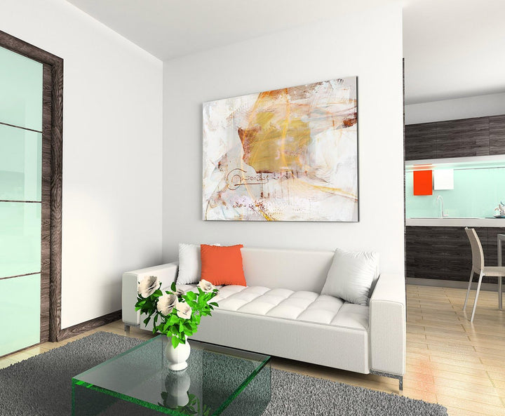 Paul Sinus Art 80x60cm Fotoleinwand Leinwanddruck Kunstdruck Wandbild beige weiss gelb gemalt