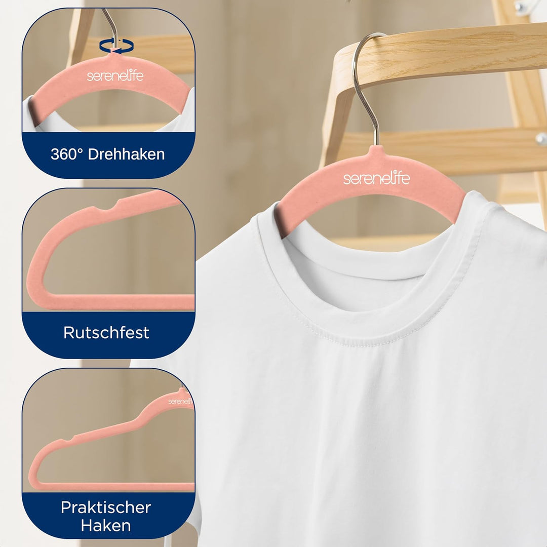 SereneLife Kleiderbügel Samt Rosa, 20er Set, Bügel rutschfest und Platzsparend, Clothes Hangers mit