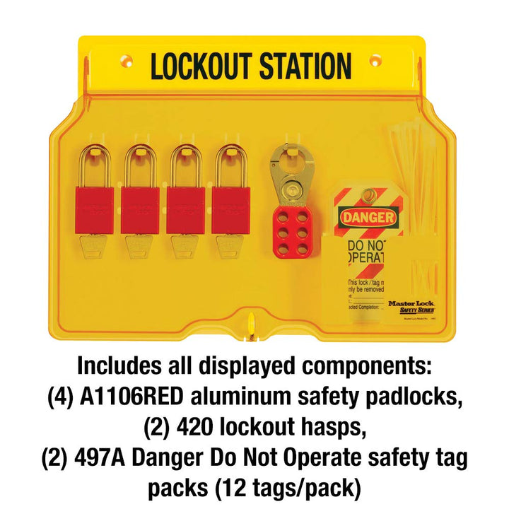 Master Lock Lockout Tagout Station, abgedeckte Gruppen-Lockout-Station, inklusive 4 Aluminium-Vorhän