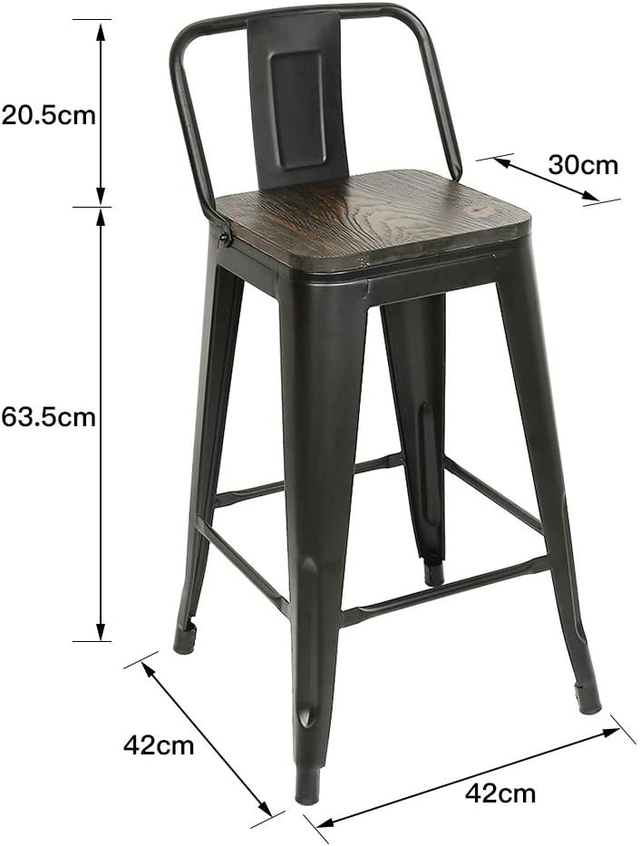 WANZHE Barhocker, industriell, mit Rückenlehne, Fussstütze, Barhocker, hoch, stapelbar, Metall, mehr