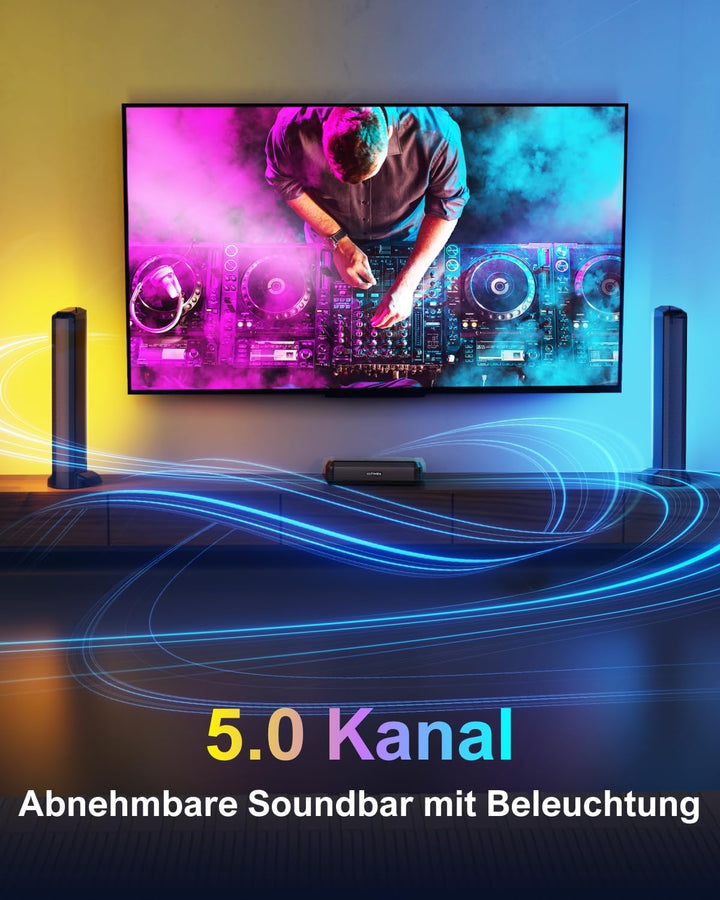 ULTIMEA 5.0ch Soundbar für TV Geräte, Soundbar mit RGB-Beleuchtung für Heimkino, teilbare TV Soundba