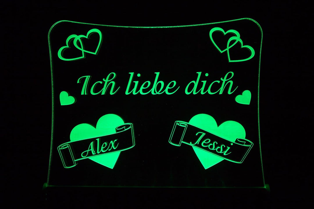 LED Acrylglas Schild "Ich liebe dich", 30x20 cm, mit persönlicher Laser Gravur (grün), grün
