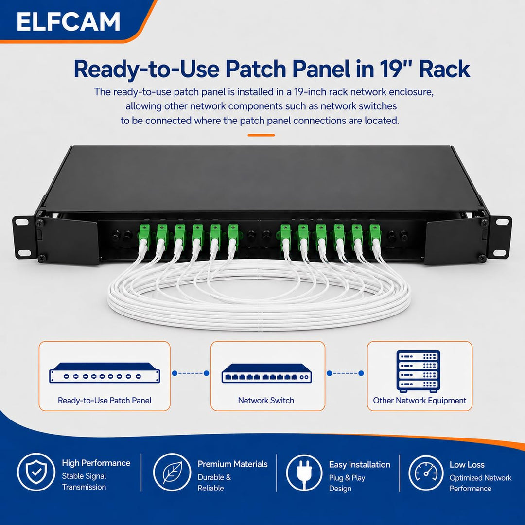 Elfcam® - LWL Pigtail Set Singlemode OS2 mit Steckertyp LC/APC, Besteht aus 12 Einzelnen Glasfaser-P