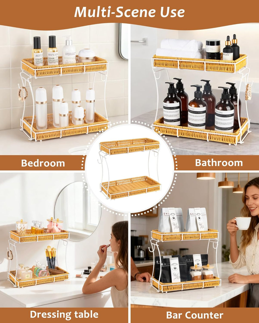 REFLYING Abnehmbarer Badezimmer Organizer, Skincare Parfüm Organizer, Küchen Organizer, Gewürzregal,