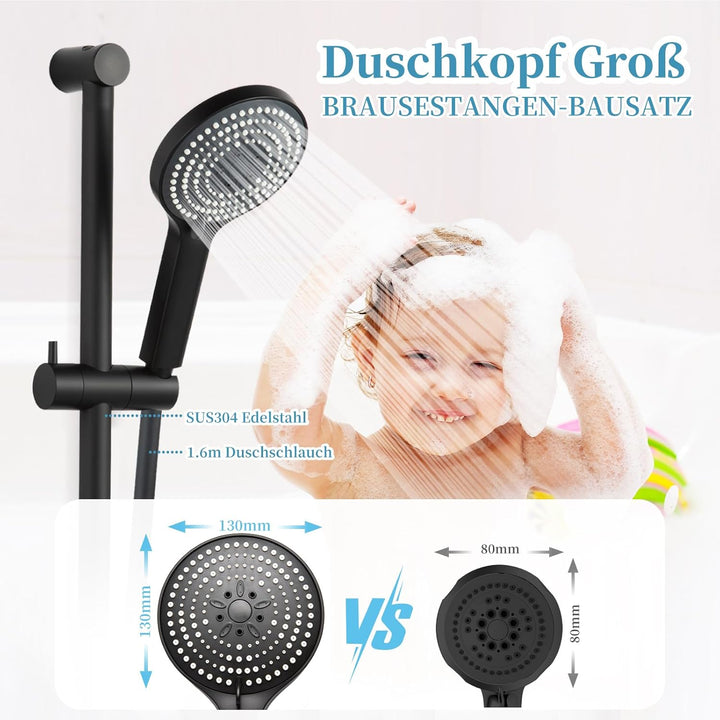 OFFO Duschset mit Duschstange 100cm, Handbrause mit 6 Strahl und 1,6m Duschschlauch, Duschkopfhalter