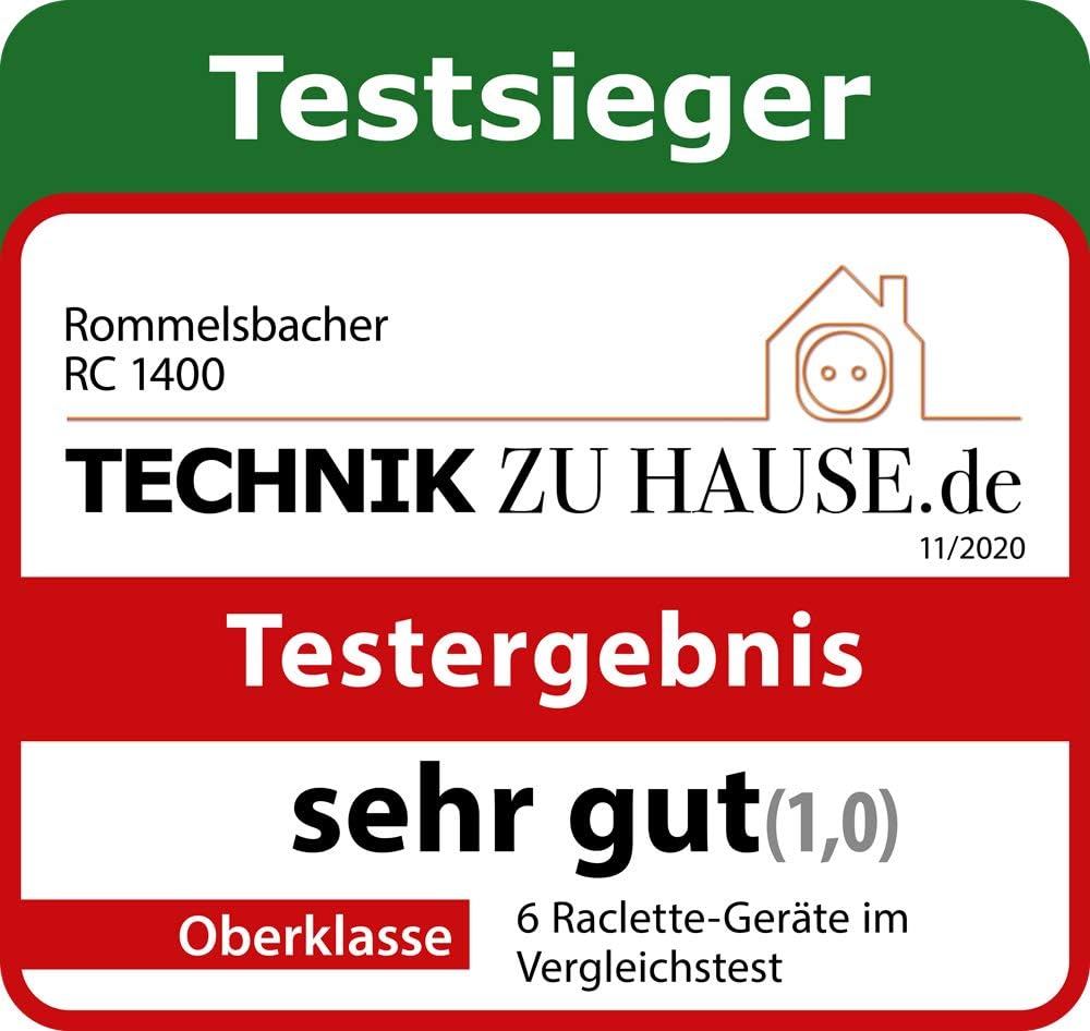 ROMMELSBACHER Raclette Grill RC 1400 - Wendeplatte zum Grillen & für Crepes, 8 Pfännchen, Antihaftbe