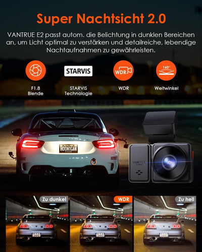 VANTRUE E2 Dual 1944P Dashcam Auto 5GHz WiFi GPS, Wireless- und Sprachgesteuerte Dash Cam vorne hint