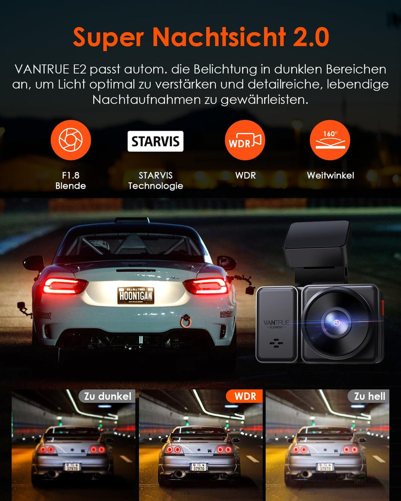 VANTRUE E2 Dual 1944P Dashcam Auto 5GHz WiFi GPS, Wireless- und Sprachgesteuerte Dash Cam vorne hint