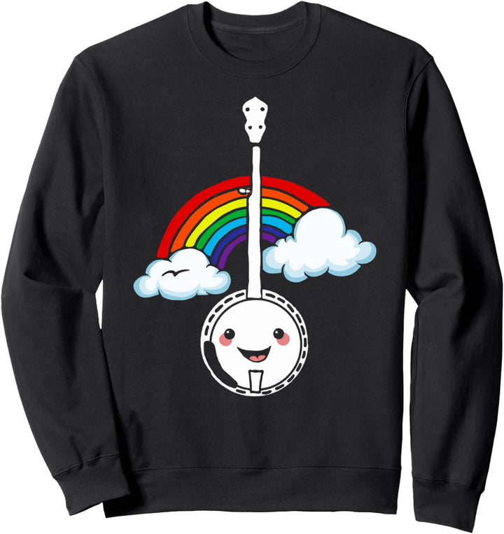 Happy Kawaii Banjo and Rainbow Cute & Funny Music Sweatshirt