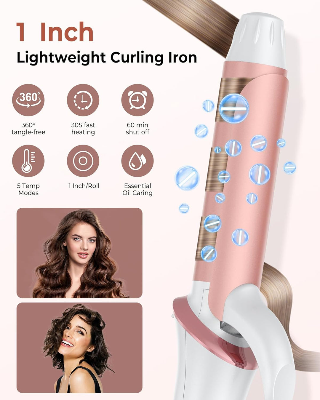 Lockenstab für Kurze Haare Weiss Rosa, Weiss Rosa