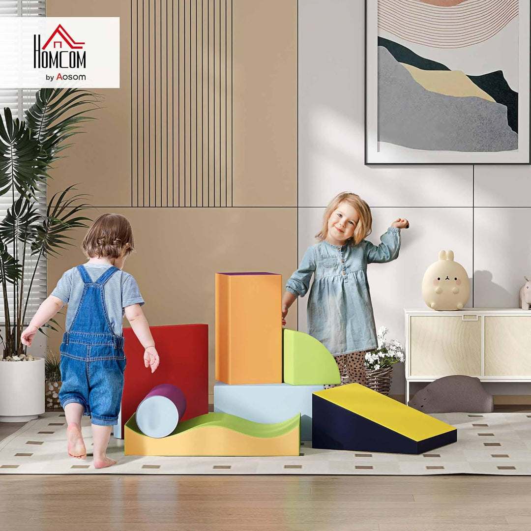 HOMCOM 7 TLG. Schaumstoff Bausteine Kinder Softbausteine Toben & Klettern Bauklötze Weiche Riesenbau